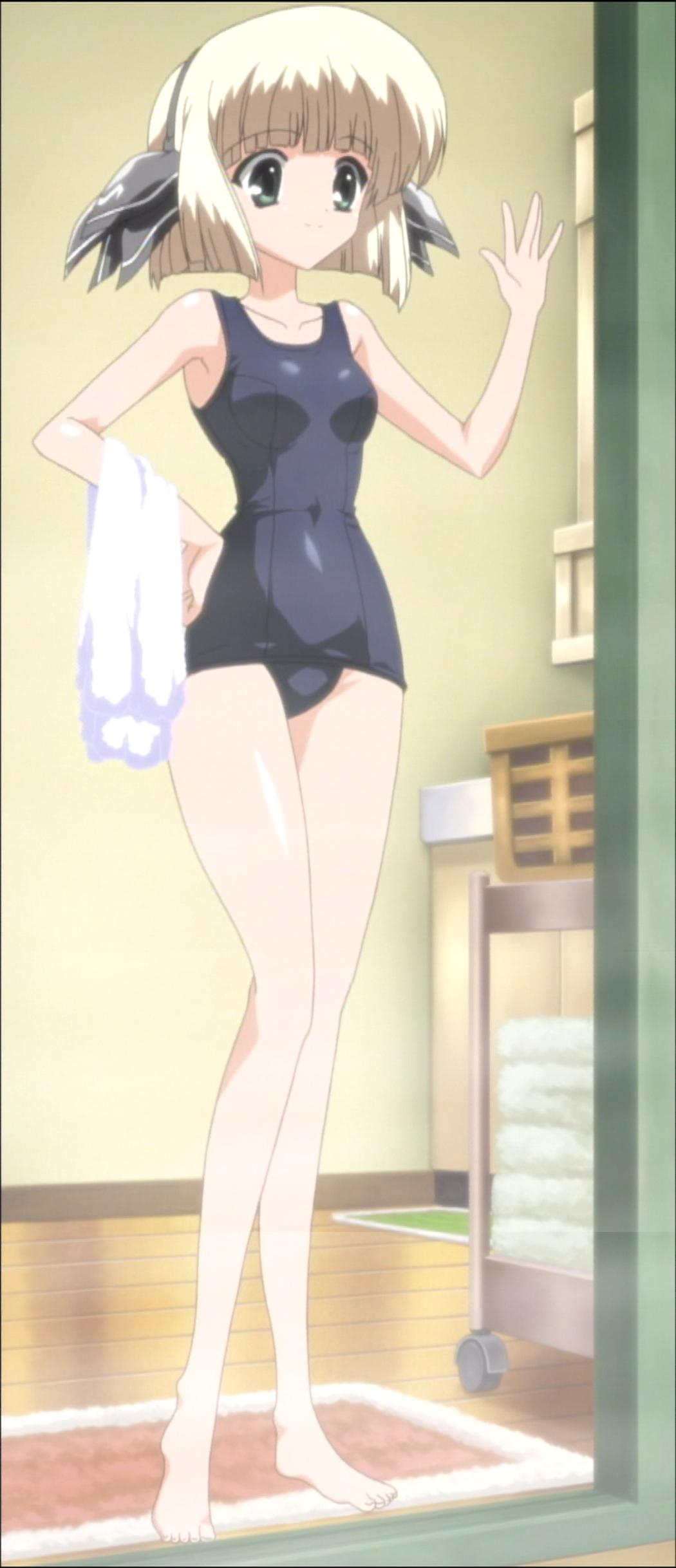 blonde_hair, cap, h2o_footprints_in_the_sand, highres, one-piece_swimsuit, otoha, school_swimsuit, screencap