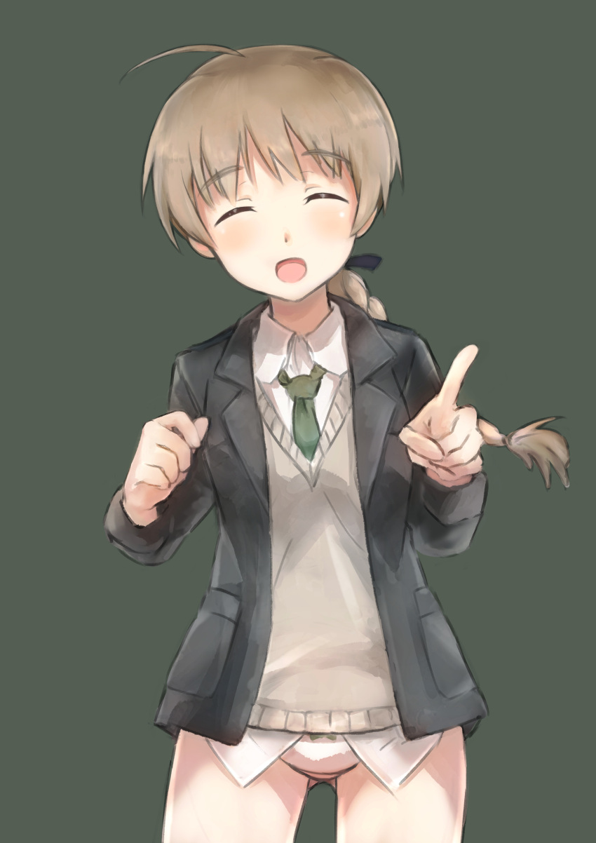 1girl, absurdres, ahoge, braid, brown_hair, closed_eyes, commentary_request, dress_shirt