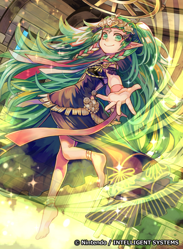 1girl, back, barefoot, braid, fire_emblem, fire_emblem:_three_houses, fire_emblem_cipher, green_eyes