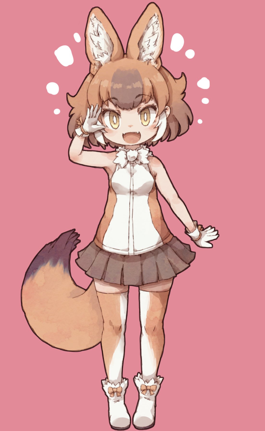 1girl, animal_ear_fluff, animal_ears, bare_shoulders, boots, bow, bowtie, brown_hair