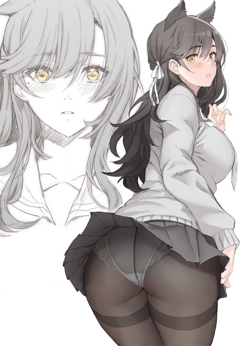 1girl, angelo_(gomahangetsu), animal_ears, ass, atago_(azur_lane), atago_(school_daydream)_(azur_lane), azur_lane, bangs