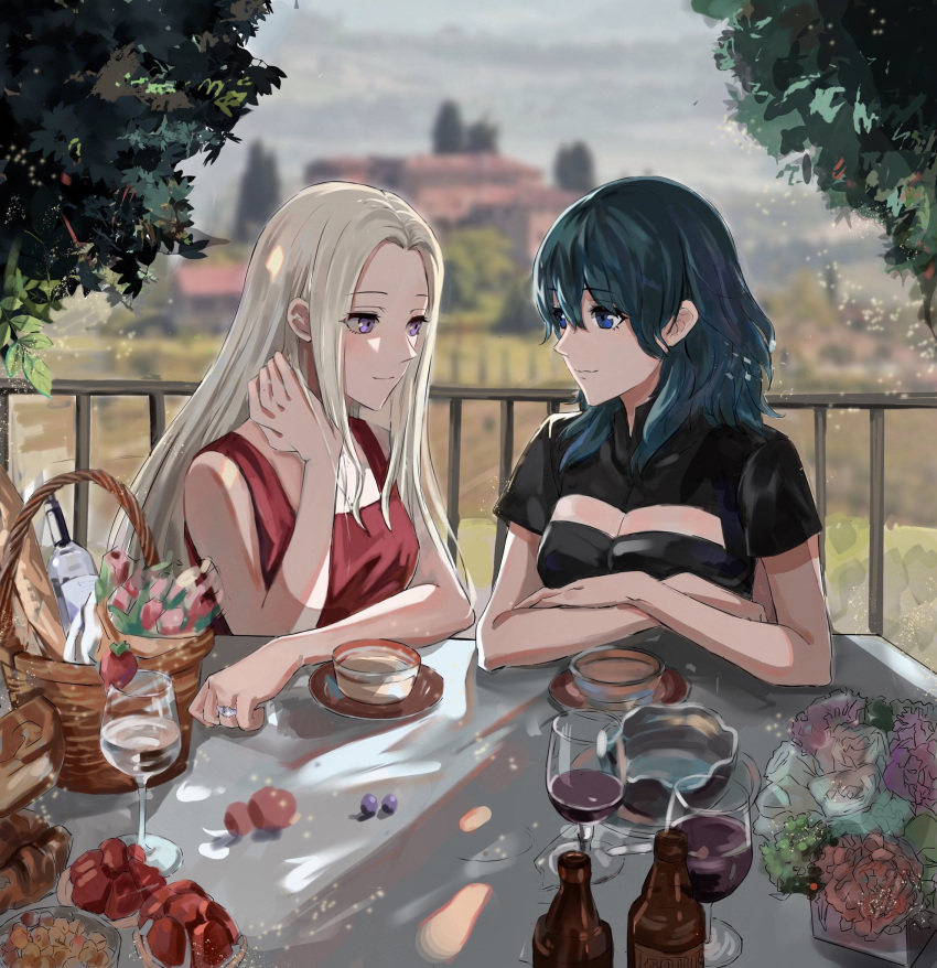 2girls, breasts, byleth_(fire_emblem), byleth_eisner_(female), couple, dress, edelgard_von_hresvelg, emika_(ww66229393)