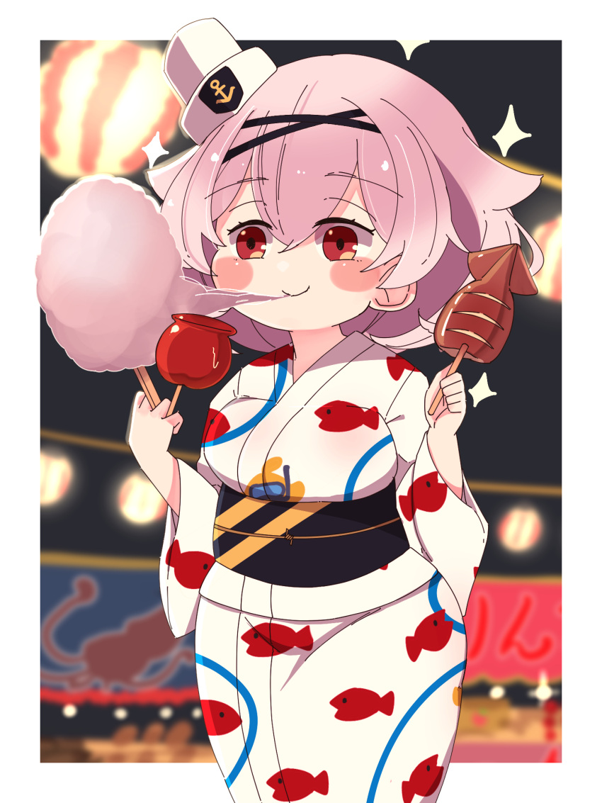 1girl, animal_print, aylwin_(azur_lane), azur_lane, bangs, blush_stickers, breasts, candy_apple