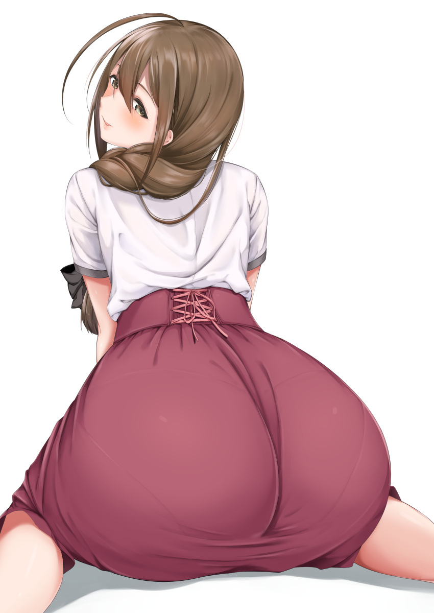 1girl, :d, absurdres, ass, bangs, black_bow, black_ribbon, blush