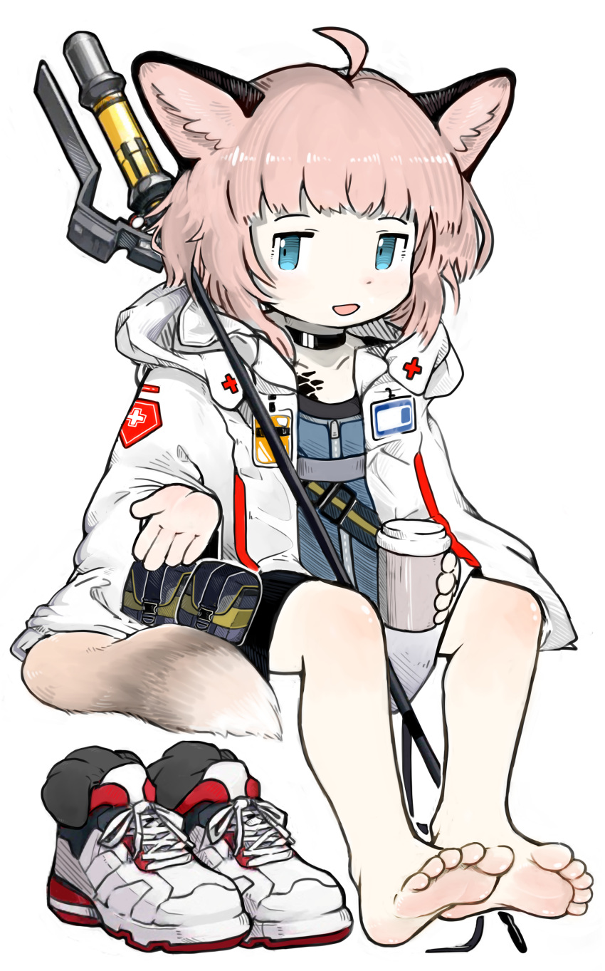 1girl, :d, absurdres, ahoge, animal_ear_fluff, animal_ears, arknights, badge
