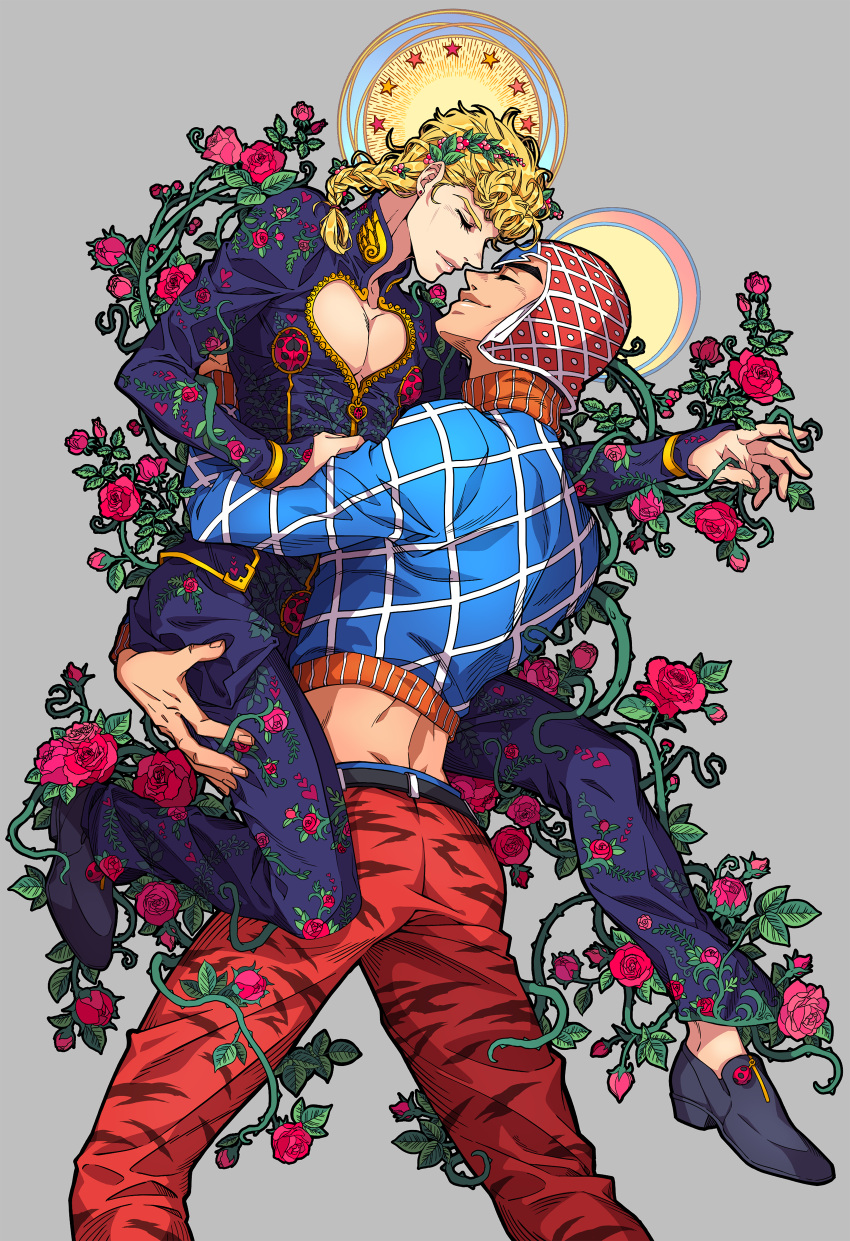 2boys, absurdres, animal_print, argyle, argyle_sweater, blonde_hair, braid, closed_eyes