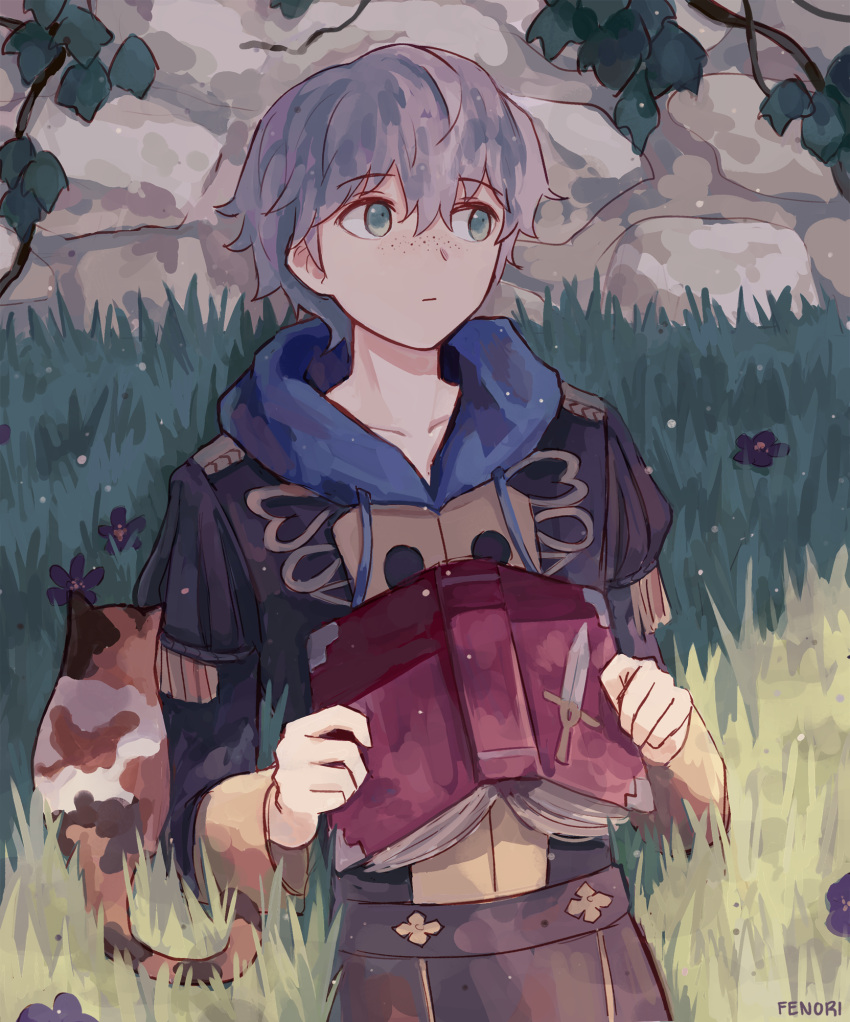 1boy, artist_name, ashe_ubert, book, cat, epaulettes, fenori, fire_emblem