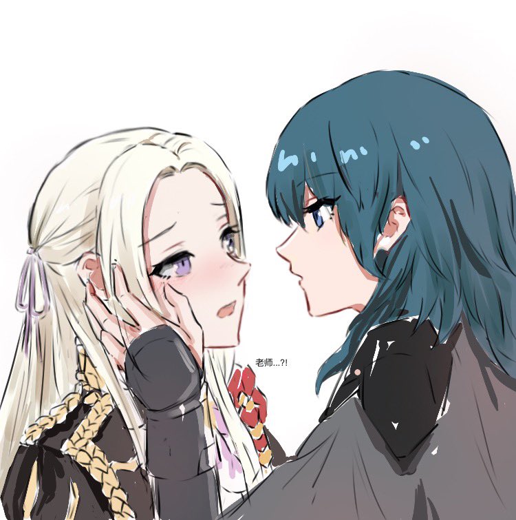 2girls, blonde_hair, blue_eyes, blush, byleth_(fire_emblem), byleth_eisner_(female), cape, couple