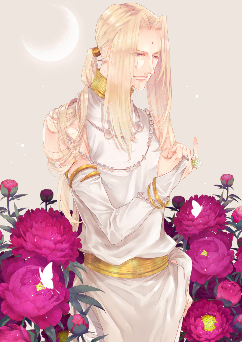 1boy, absurdres, armlet, bindi, bridal_gauntlets, bug, butterfly, expressionless
