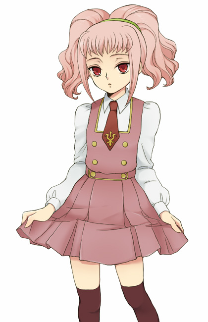 anya_earlstreim, arch_(artist), code_geass, dress, necktie, pink_hair, plum_(arch), red_eyes, thigh-highs, thighhighs