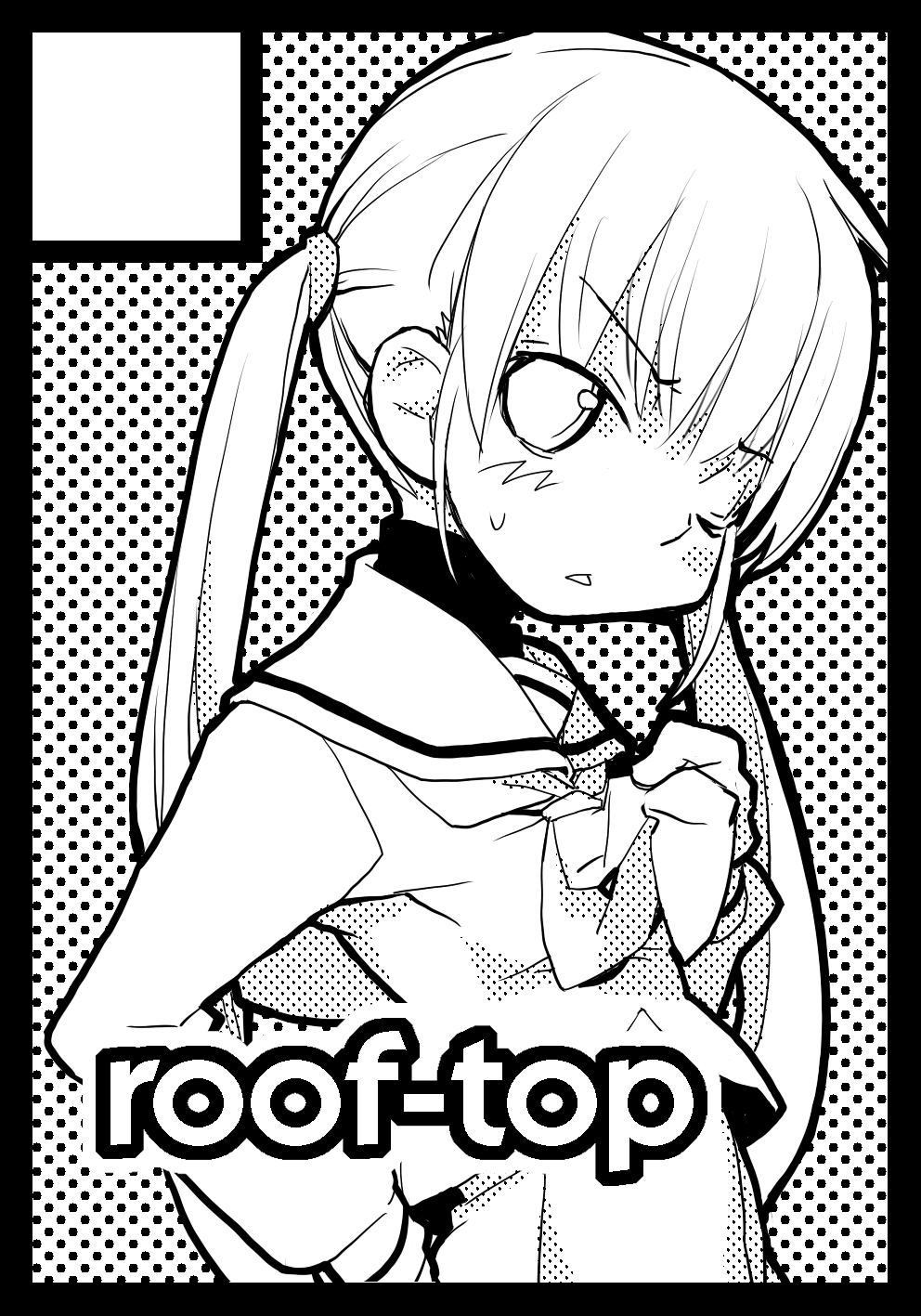 flat_chest, hayate_no_gotoku!, highres, long_hair, monochrome, najimi, najimi_shin, roof-top
