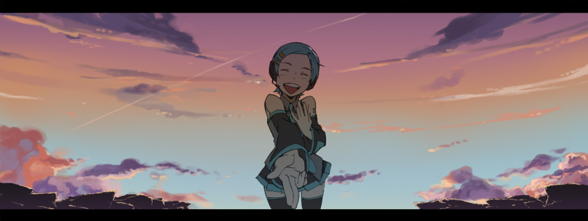 blue_hair, closed_eyes, cloud, clouds, cosplay, detached_sleeves, eureka, eureka_7