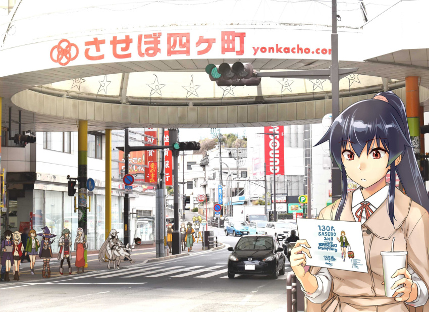6+girls, abo_(hechouchou), ahoge, akashi_(kantai_collection), alternate_costume, asashio_(kantai_collection), black_hair, black_jacket