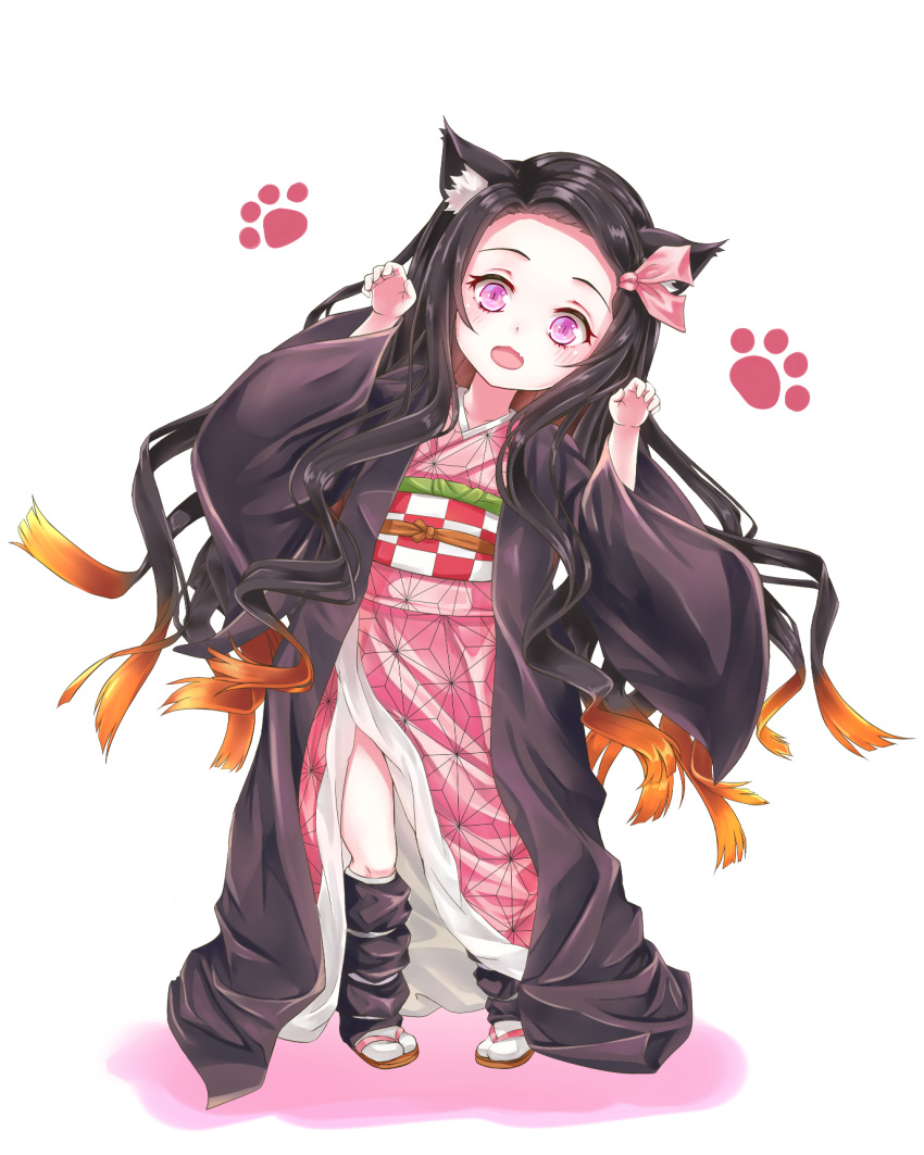 1girl, animal_ears, black_hair, brown_hair, cat_ears, commentary, forehead, hair_ribbon