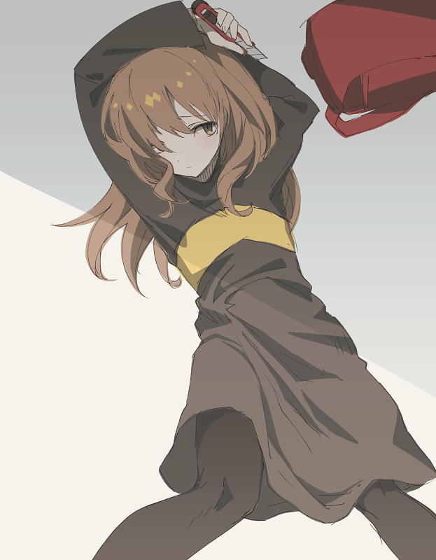 1other, adapted_costume, alternate_hair_length, alternate_hairstyle, androgynous, backpack, bag, black_dress