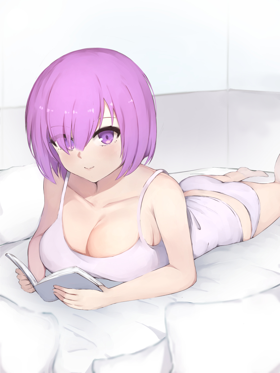 1girl, bangs, bare_shoulders, blacktheif, book, breasts, commentary_request, eyebrows_visible_through_hair