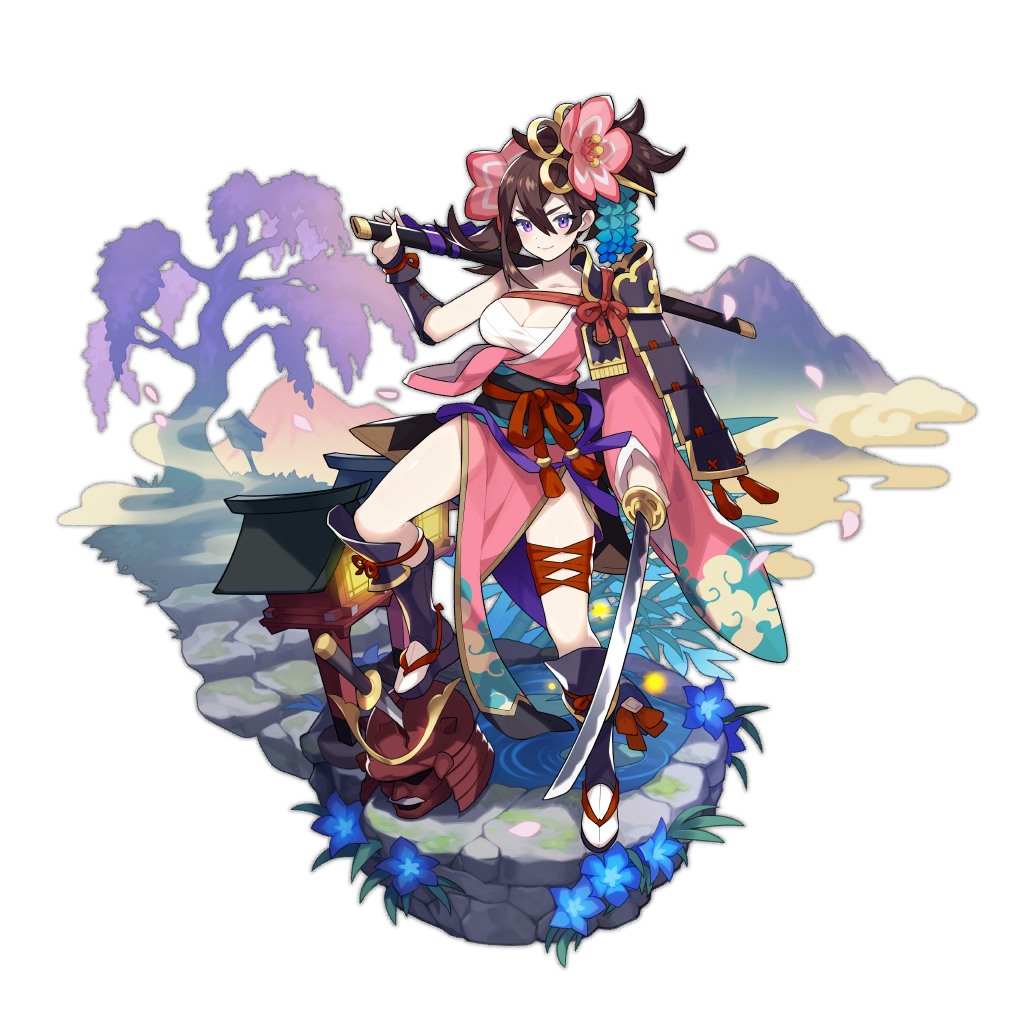 >:), 1girl, armor, brown_hair, crack, dagger, dragalia_lost, footwear_request