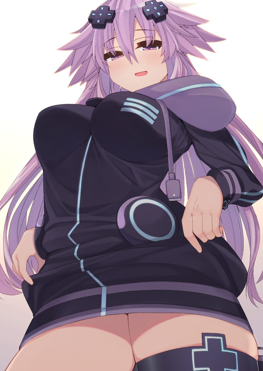 1girl, adult_neptune, blush, breasts, d-pad, d-pad_hair_ornament, dura, eyebrows_visible_through_hair