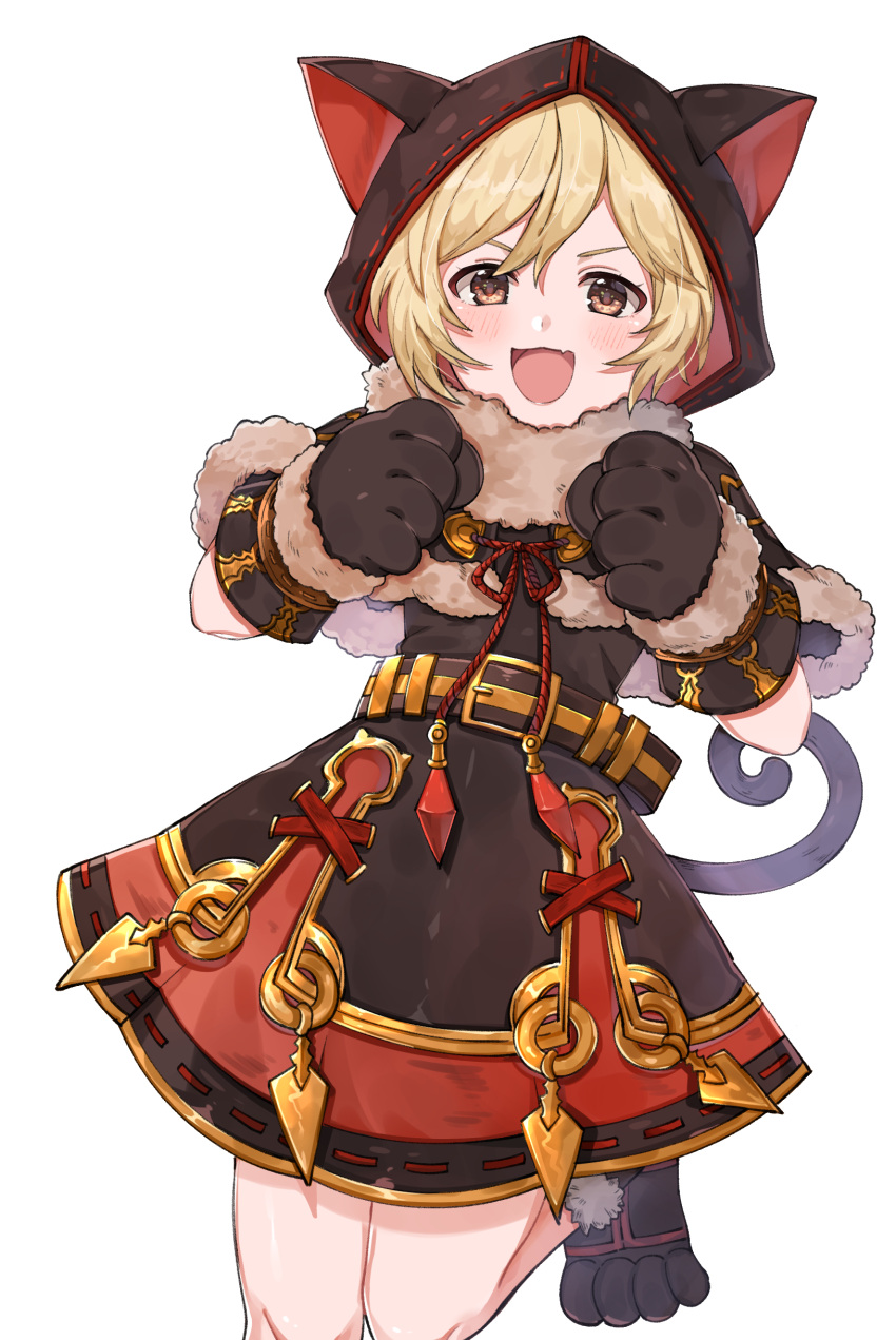 1girl, absurdres, animal_hood, black_dress, blonde_hair, blush, brown_eyes, capelet