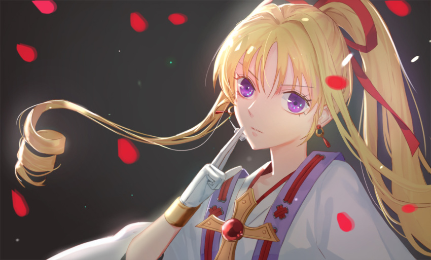 1girl, blonde_hair, chess_piece, cocomarron, cross, earrings, expressionless, face