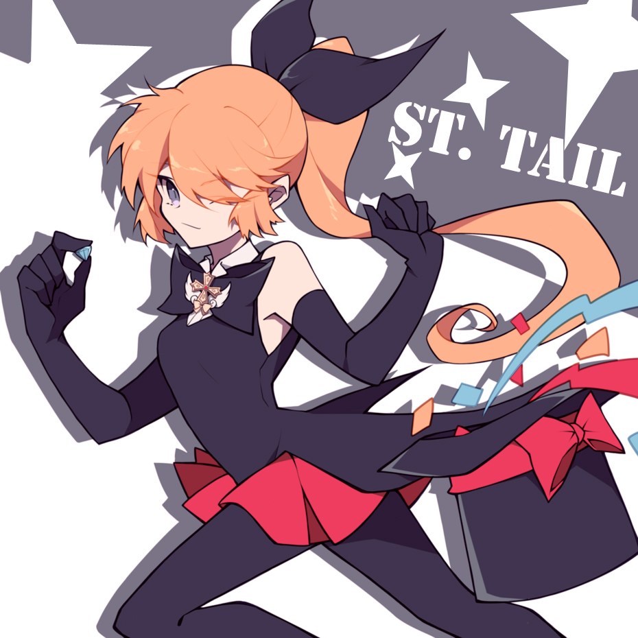 1girl, aww_(pixiv4034890), black_gloves, black_ribbon, bow, brown_hair, character_name, cowboy_shot