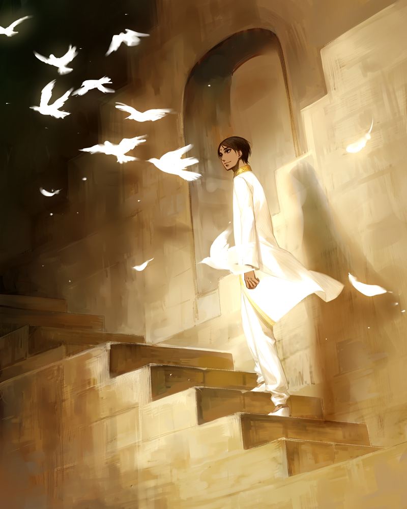 1boy, arch, arm_at_side, axis_powers_hetalia, bindi, bird, brown_hair, dark_skin