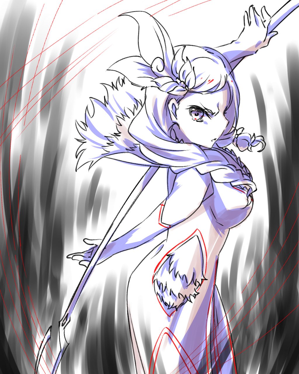 1girl, anna_fugo, artist_request, braid, commentary_request, dress, elbow_gloves, gloves