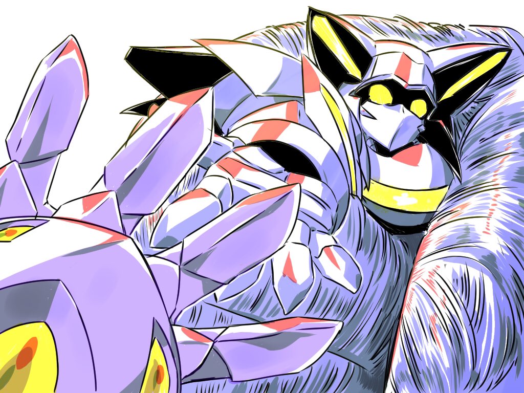 artist_request, commentary_request, granbelm, looking_at_viewer, mecha, no_humans, pov, pov_hands, reaching, restrained, sketch, viola_katze, white_background, yellow_eyes