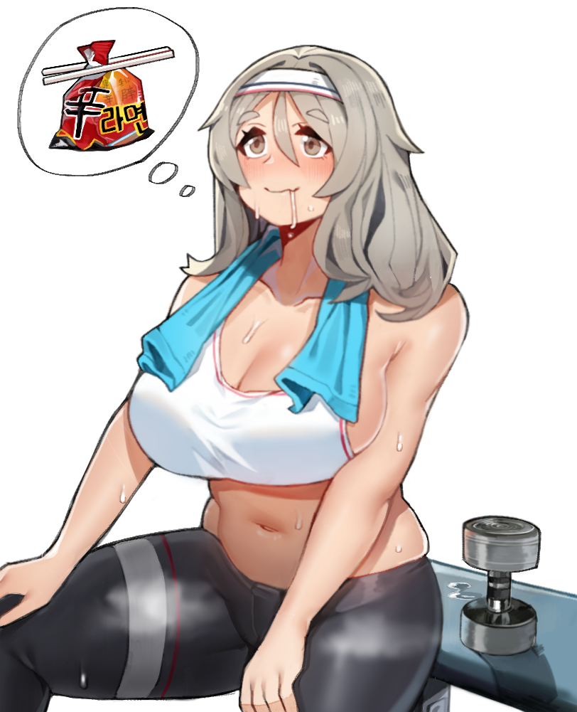 1girl, blush, breasts, brown_eyes, chopsticks, closed_mouth, collarbone, drooling