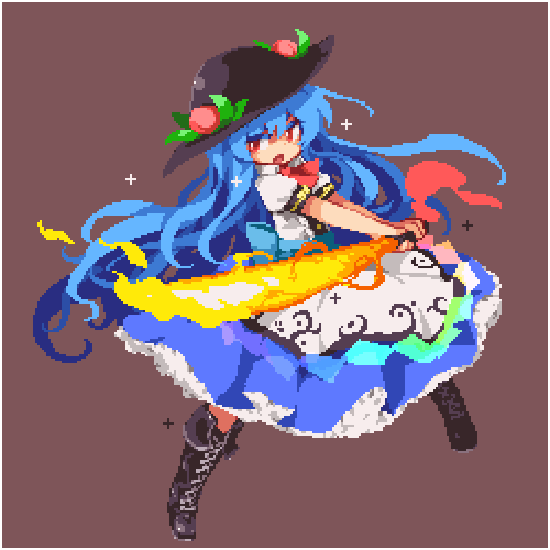 1girl, apron, back_bow, black_footwear, black_headwear, blue_bow, blue_hair, blue_skirt