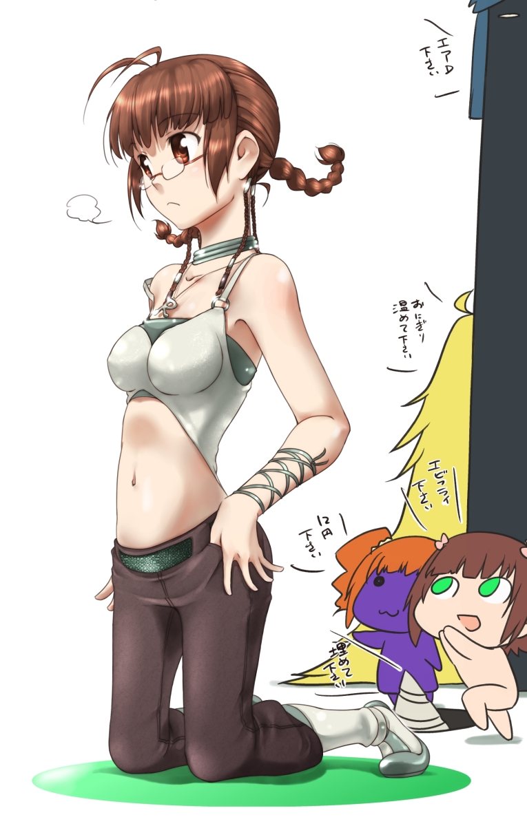 braid, chihacula, cool_&amp;_sexy_(idolmaster), glasses, highres, idolmaster, midriff, miki_kuri, nonowa, ttomm, twintails, yayoi_creature