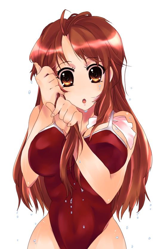 breasts, brown_hair, large_breasts, long_hair, one-piece_swimsuit, suzumiya_haruhi_no_yuuutsu, swimsuit, tashimo