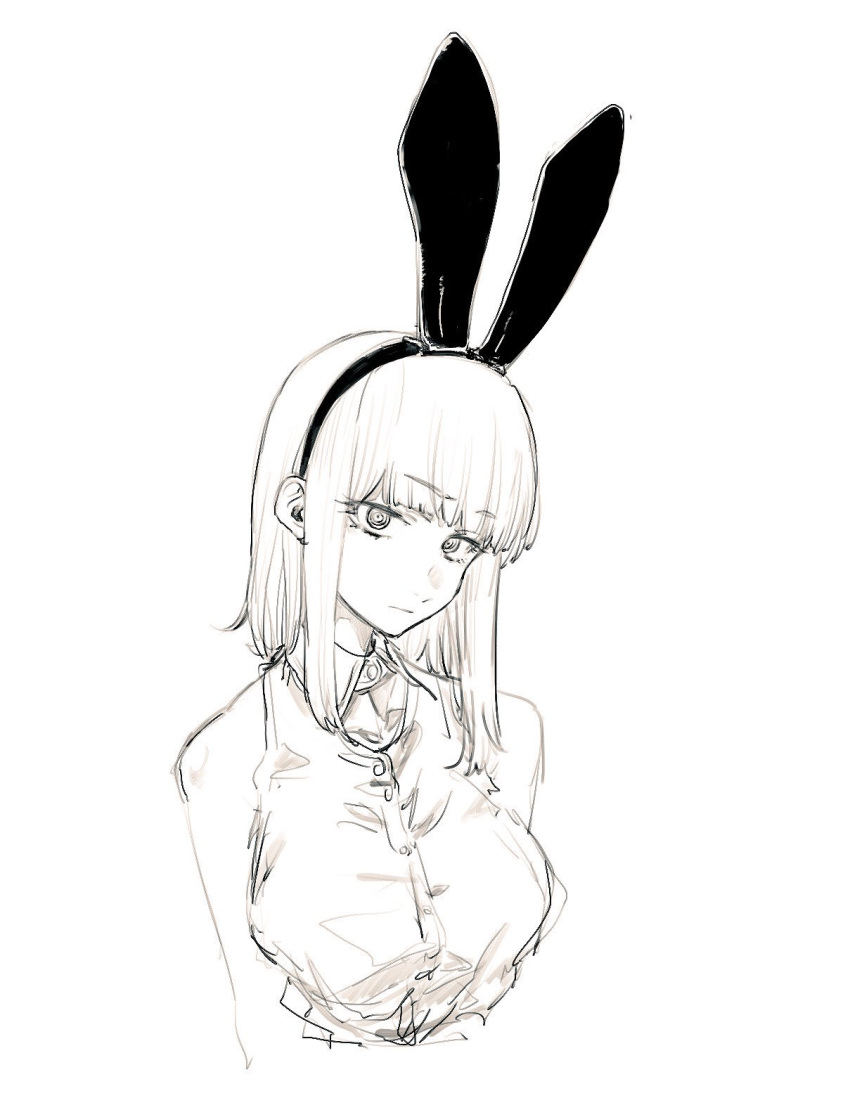 1girl, animal_ears, black_hairband, breasts, closed_mouth, commentary_request, dagashi_kashi, hair_ornament