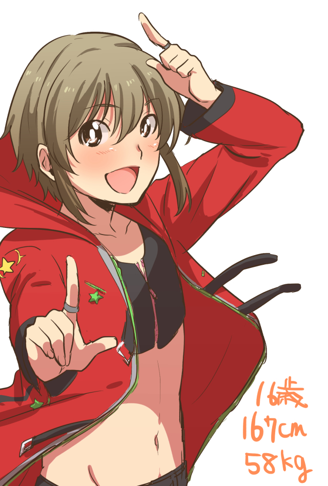 1boy, brown_eyes, brown_hair, crop_top, genderswap, genderswap_(ftm), hood, hood_down