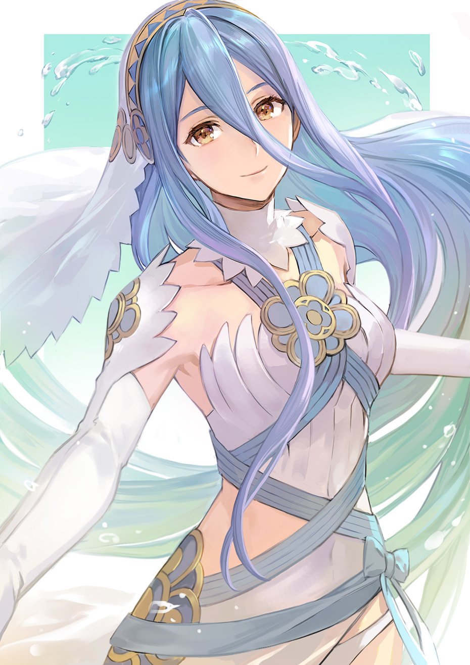 1girl, aqua_(fire_emblem_if), azura_(fire_emblem), bangs, blue_hair, closed_mouth, collarbone, commentary_request