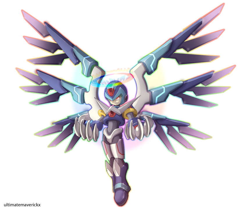 1boy, alternate_wings, android, angel, angel_wings, ankle_wings, artist_name, bodysuit