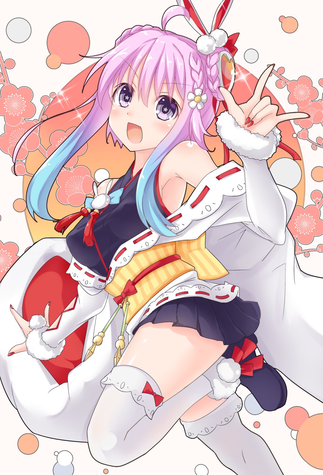 1girl, ahoge, bare_shoulders, blush, breasts, compile_heart, detached_sleeves, eyebrows_visible_through_hair