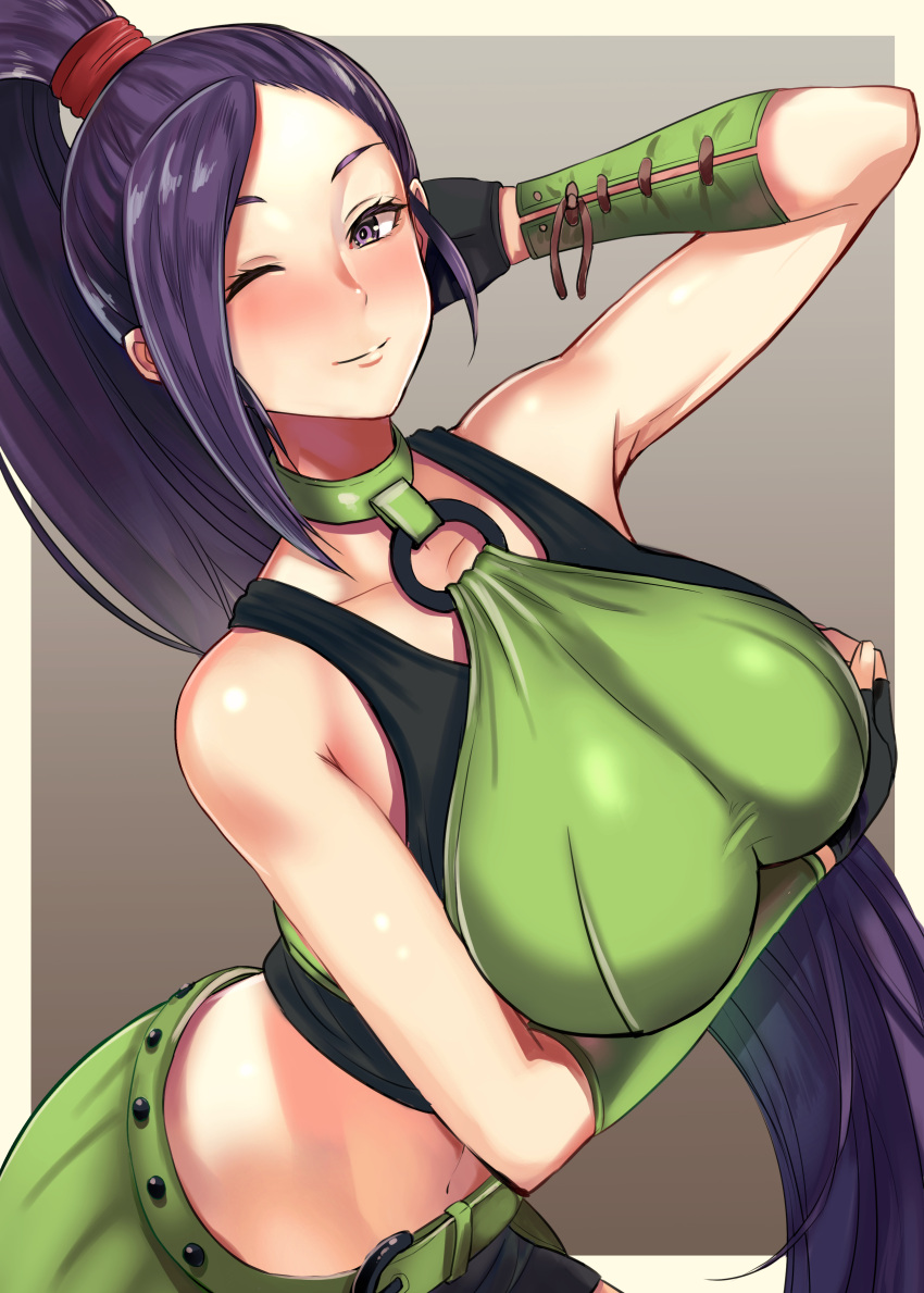 1girl, absurdres, arm_under_breasts, bangs, bare_shoulders, belt, black_gloves, black_tank_top