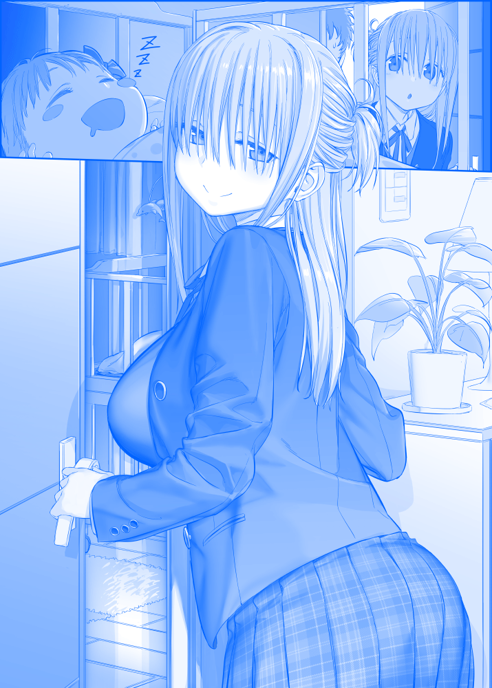 1boy, 2girls, :o, ass, baby, bangs, blanket, blue_theme