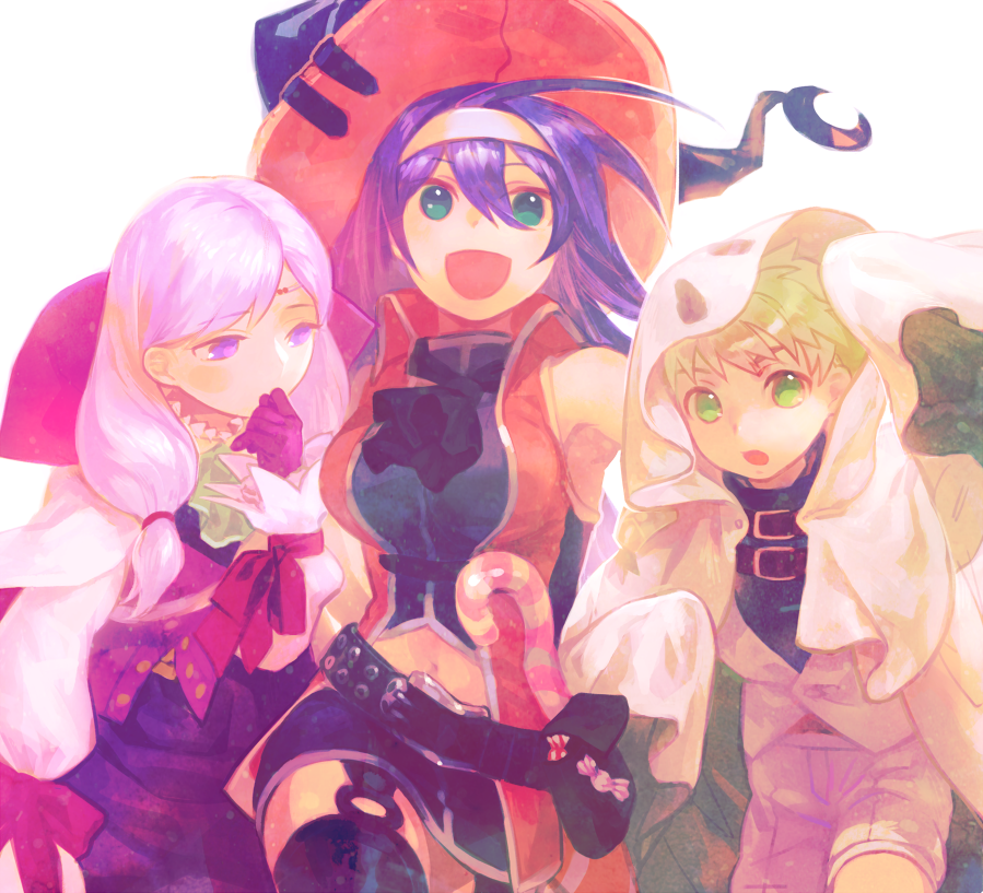 1boy, 2girls, belt, blue_hair, candy, circlet, fire_emblem, fire_emblem:_akatsuki_no_megami