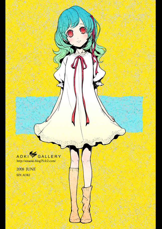 dress, lace, loose_socks, multicolored_hair, original, pigeon-toed, pigeon_toes, red_eyes