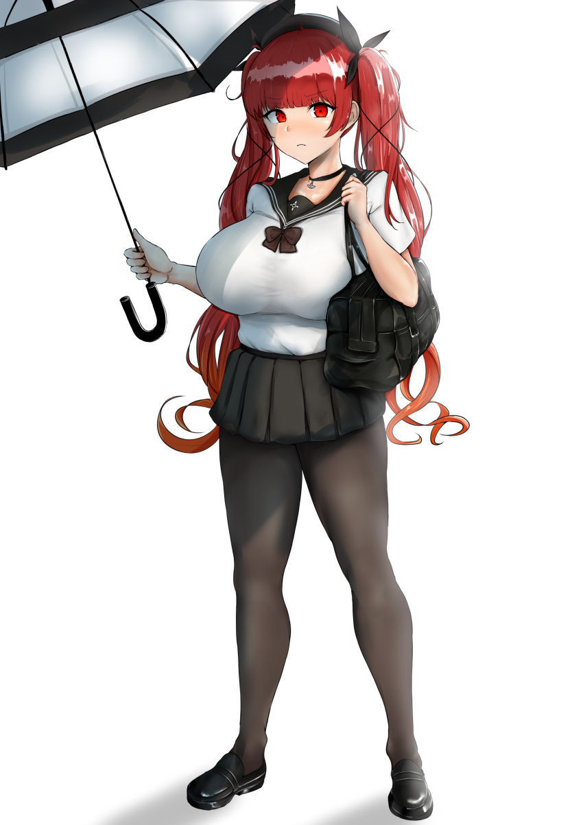 1girl, absurdres, azur_lane, bag, bangs, beret, black_choker, black_footwear