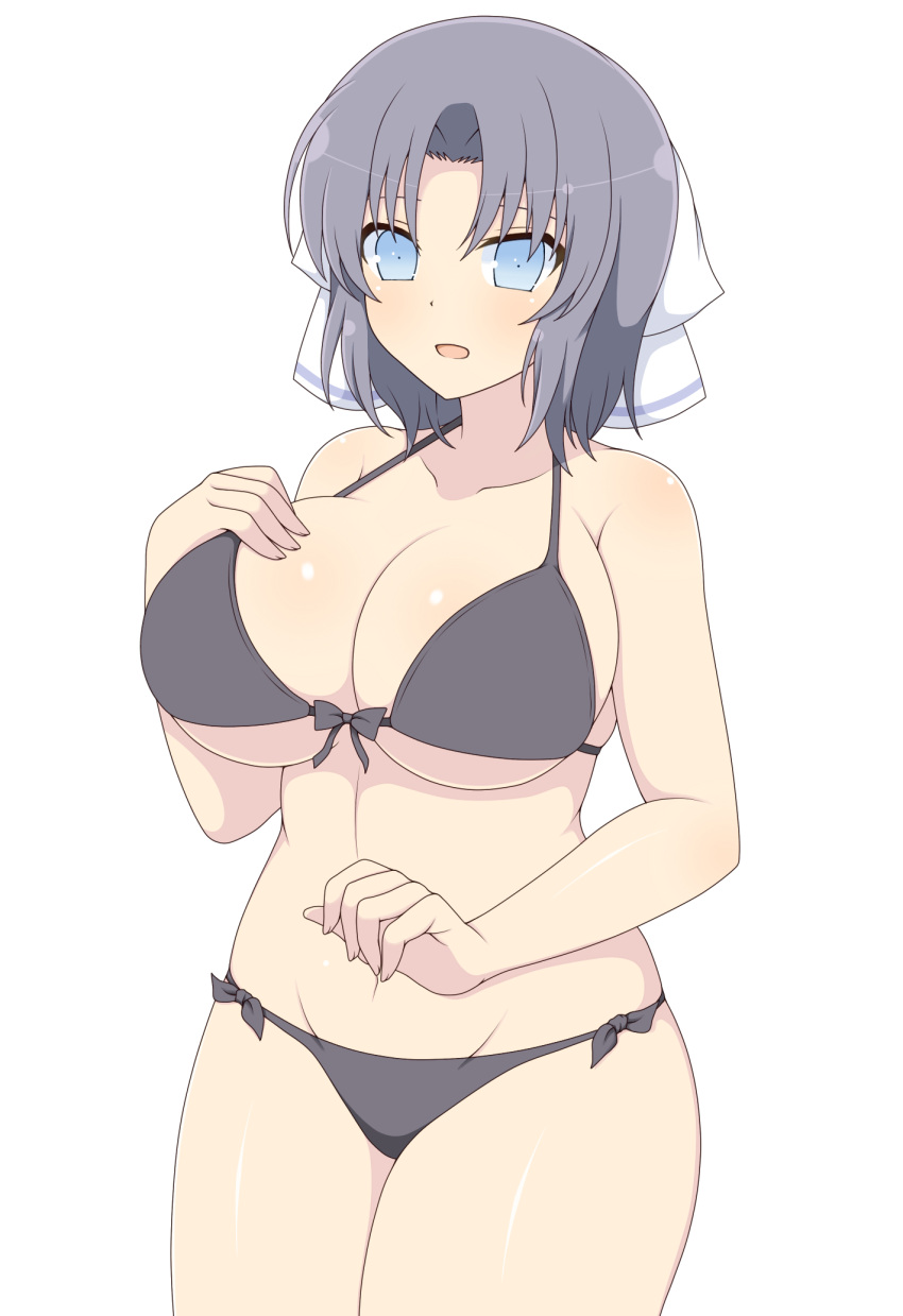 1girl, :o, bikini, breasts, front-tie_bikini, front-tie_bra, front-tie_top, grey_bikini