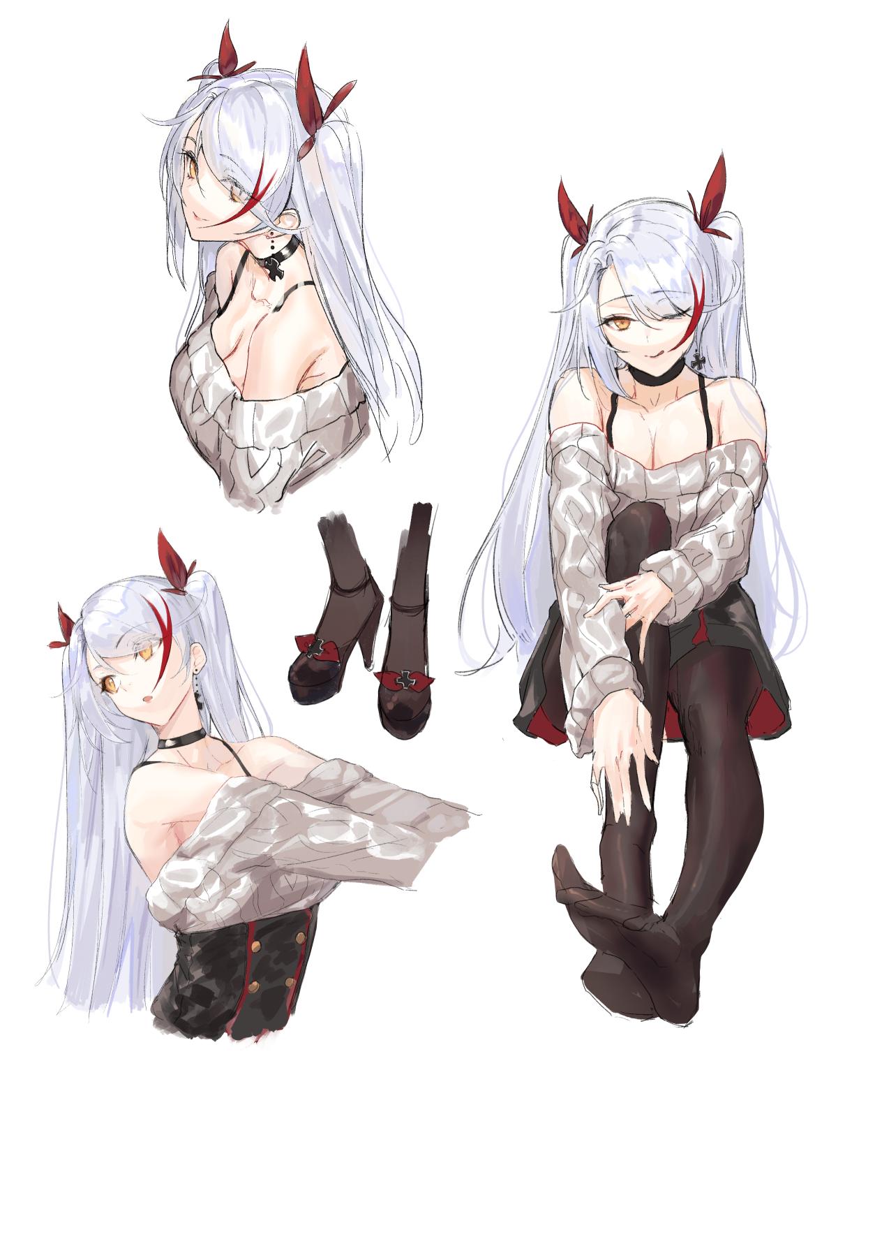 1girl, antenna_hair, azur_lane, bangs, black_choker, black_footwear, black_legwear, black_skirt