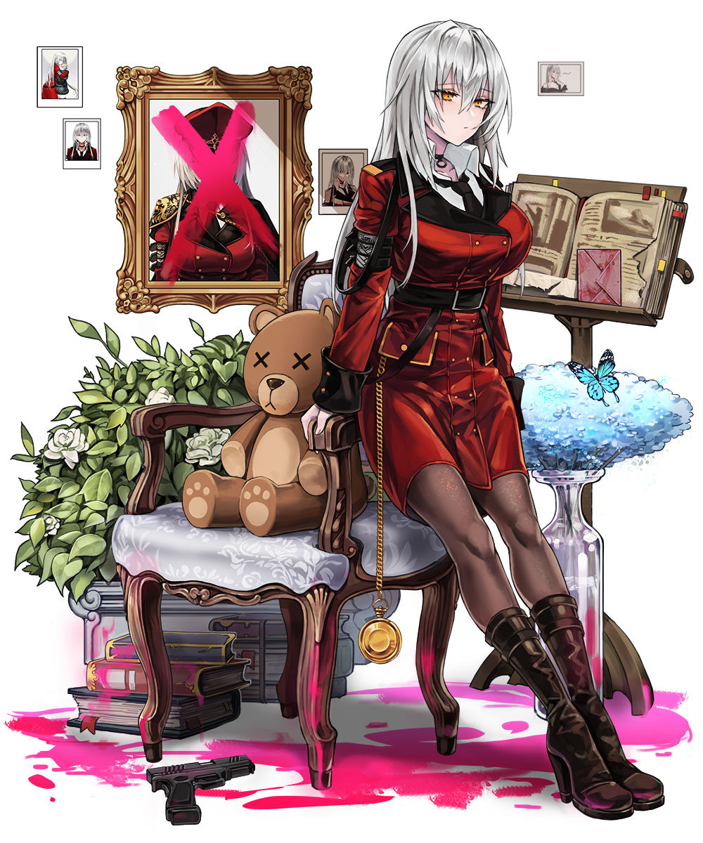 1girl, belt, book_stack, bottomless, breasts, brown_legwear, bug, butterfly