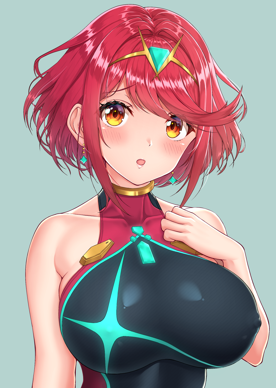1girl, :o, bangs, blush, breasts, collarbone, competition_swimsuit, covered_nipples