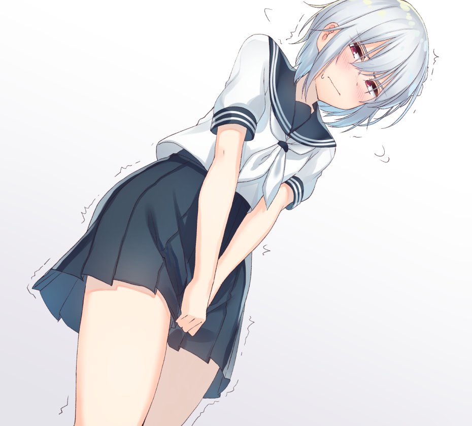 1girl, bangs, black_sailor_collar, black_skirt, blush, closed_mouth, cowboy_shot, dutch_angle