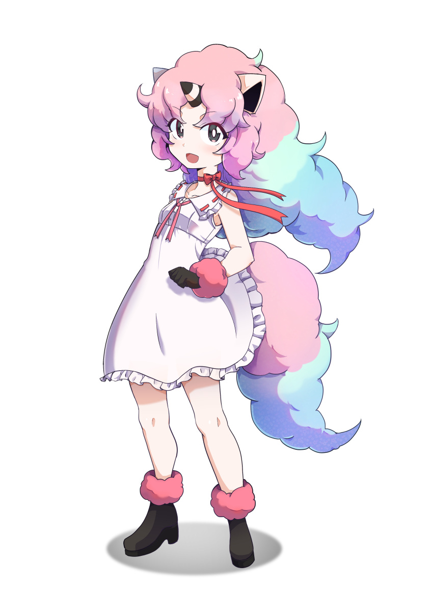 1girl, 9-san, absurdres, animal_ears, black_eyes, black_footwear, black_gloves, blue_hair