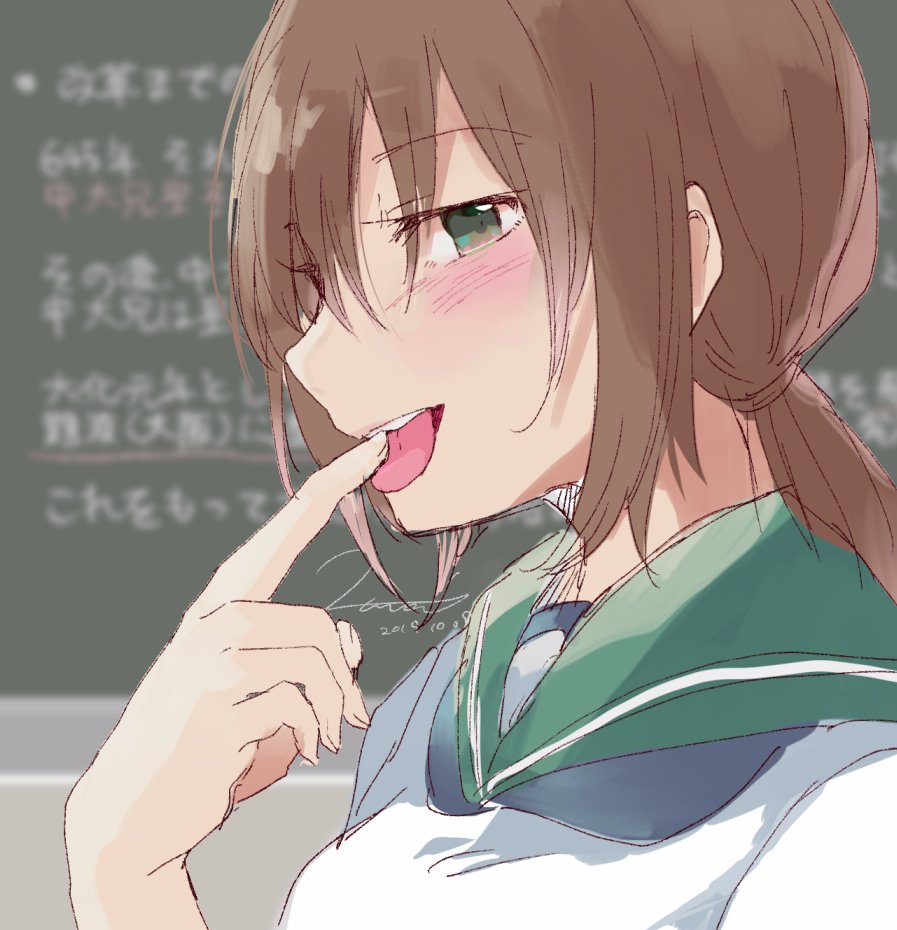 1girl, 2019, alternate_hair_color, bangs, blurry, blush, breasts, brown_hair