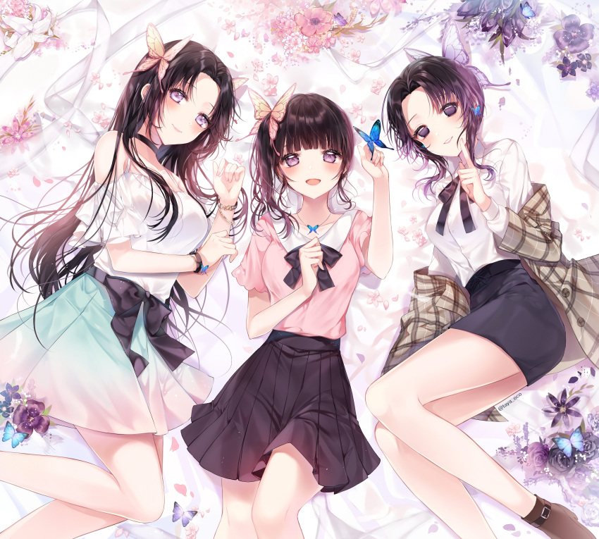 3girls, :d, absurdres, animal, bangs, belt, belt_buckle, black_belt
